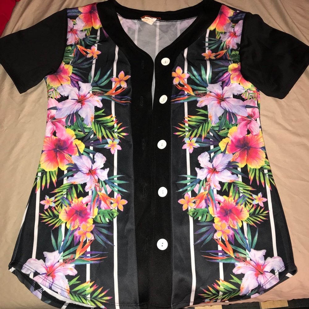 Floral baseball shirt